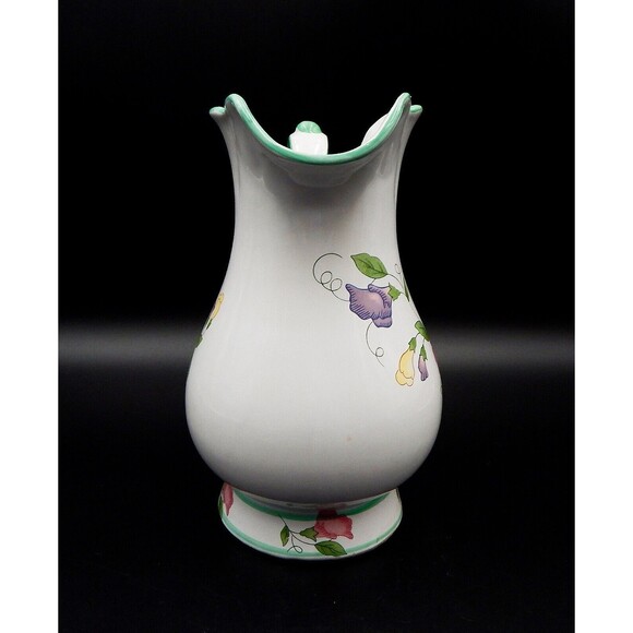White Flowered Ceramic Water Pitcher Jug Transferware 9 Inch Vase - Picture 2 of 9